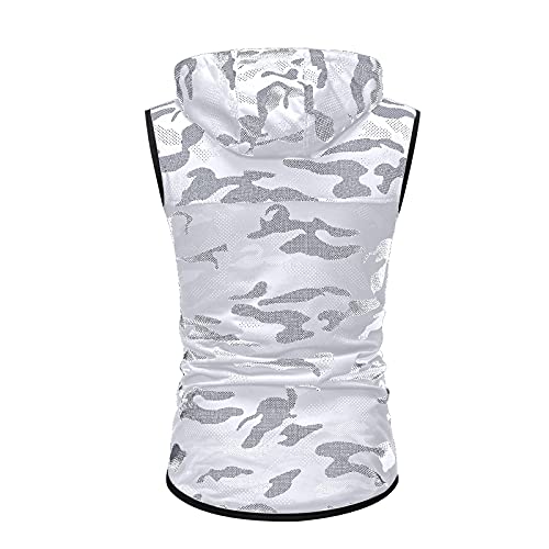 Men Full Zip Sleeveless Hoodie - Gym Bodybuilding Camouflage Print Slim Fit Hooded Tank Tops Sport Workout Muscle Vest Blouse #TOP5
