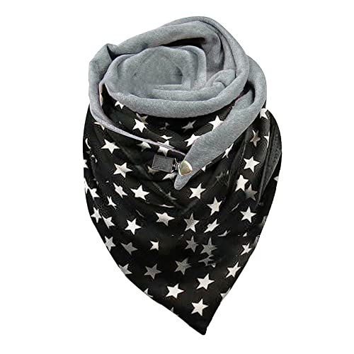 Hiseng Damen Schals Groß Dreieck Winter Dreieckstuch Stern Drucken Warmer Button Knopf Karoschal Winterschal Herbstschal Lieblingsschal Scarf Soft Wrap Lange Stola