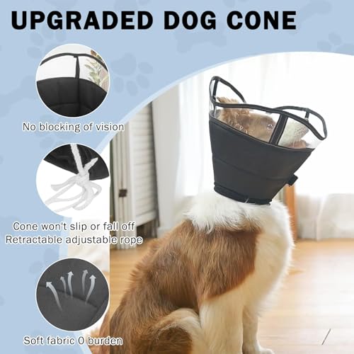 Image of SCENEREAL Dog Cone for Dogs After Surgery, Adjustable Dog Cone Collar Alternative to Stop Licking for Wound Care, Spay, Neuter, Soft Recovery Cone for Medium Large Size Dog, E-Collar Neck Collar