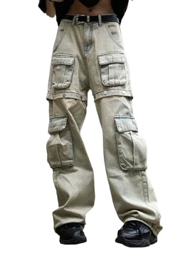 Cargo Jeans for Men Women with Multiple Pockets Trendy Detachable Denim Pants