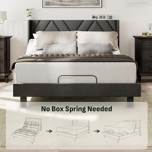 Image of Softa Queen All-in-One Adjustable Bed Frame with Upholstered Bed Frame Headboard, Electric Bed with Remote Control and Whisper Quiet Motor, 10-Year Warranty