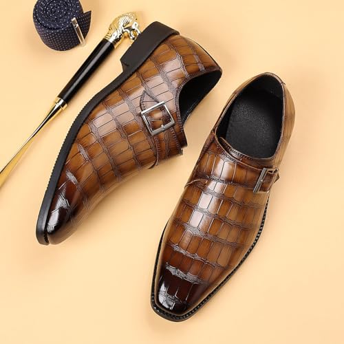 Santimon Men's Crocodile Print Monk Strap Dress Shoes Classic Slip-On Formal Oxfords for Wedding Office4
