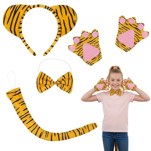 ZocRjvN 5er Set Tigerkostüm Jugendliche Komplettes Tiger Kostüm Mit Schwanz Und Ohren Weiches Und Bequemes Tigerkostüm Für Jugendliche Perfekt Für Karneval Und Verkleidungspartys
