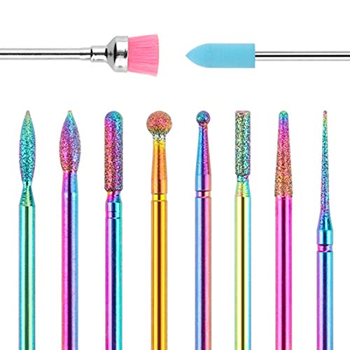 Nail Drill Bits Set, 10pcs 3/32 Inch Cuticle Drill Bits Electric Nail Drill Kit Professional Colorful 3/32 Manicure Drill Bits for Remove Acrylic Gel Home Salon Use