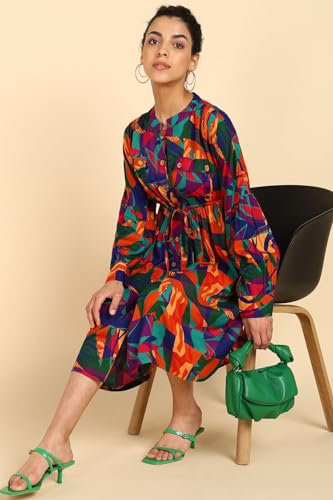 Image of ZELENA Maternity Zipless Feeding Dress for Women | 100% Viscose Rayon Pregnancy & Postpartum Tropical Leaf Printed Dress | Nursing Dress for Breastfeeding for Mothers with Pocket