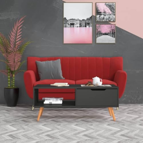 Table basse grise 100cm rectangulaire avec rangement pour salon moderne