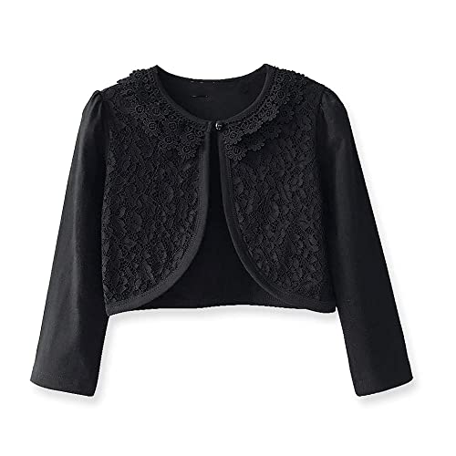 Little Girls' Long Short Sleeve Lace Bolero Cardigan Shrug Dress Cover up 2-9 Years Black