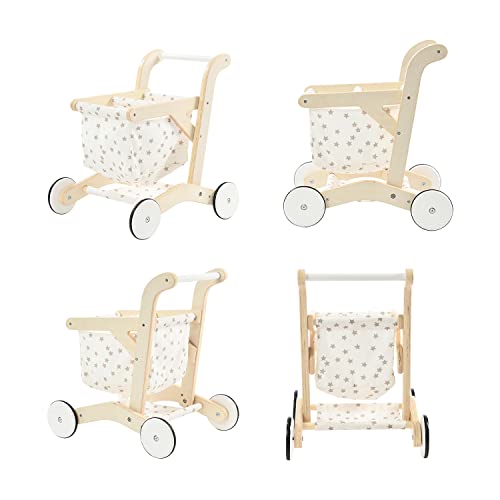 labebe Baby Push Walker Doll Stroller, Push Toy for Toddler, Shopping Cart for Girls and Boys 1 Years Old, Kids Stand Learning Walker, Wooden Play Wagon with Wheel, Larger Size 15.2 * 18.7 * 19.7 by labebe - Image 6