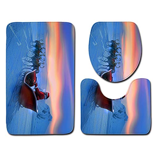 XUEPING Badematte Set,Badematte+Pedestal Mat+WC-Sitzbezug 3 Stück Set Rutschfeste Bad Wolldecke 3D Urlaub Dekoration…