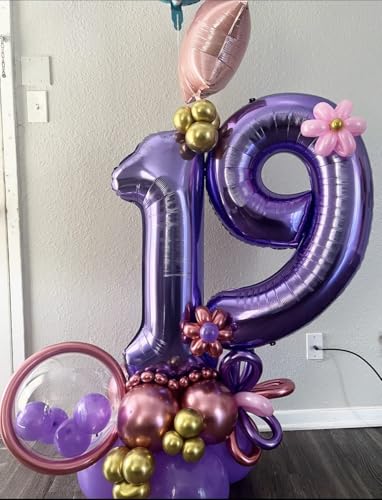 Image of Number Balloons 19 Balloon Purple for 19 Birthday Party Decoration, 40 inch | Saturated Color, Large 40 in, With Straw & Hanging Hole, For Back-to-School Season, Wedding, Christmas, New Year, Anniversary