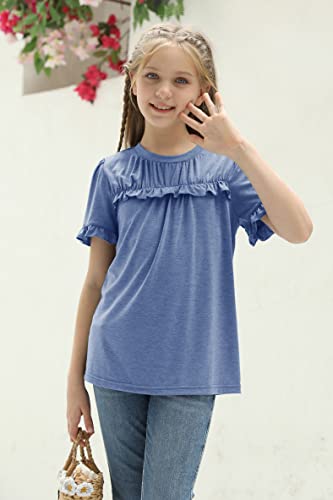 Image of Haloumoning Girls Crew Neck T Shirts Peplum Babydoll Tops Tees 4-15 Years | Girls T-Shirts, Casual Loose Tunic Tops, Cute Ruffle T Shirts, Short Sleeve Shirts, Long Sleeve Blouse