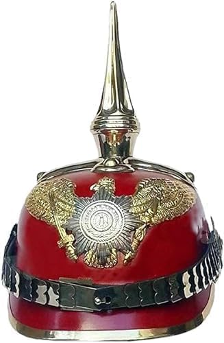 Medieval Imperial German Brass Spiked Pickelhaube Officer Helmet- Red Leather & Brass by Network India