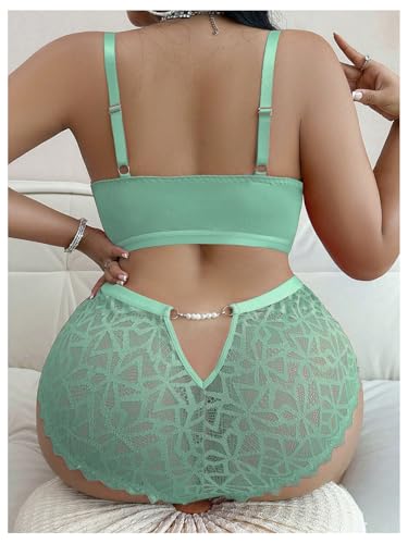 Image of MakeMeChic Women's Plus Size Lingerie Sets Contrast Lace Cut Out Wireless Bra and Panty Set