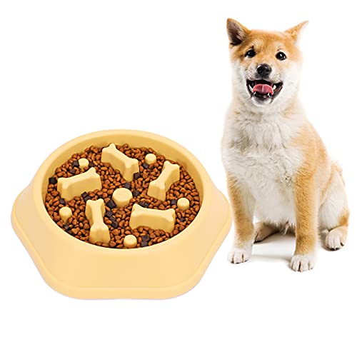 Gamelle anti-gloutement pour chien - Gamelle pour chiots et chiens de taille moyenne - Gamelle interactive lente - Antidérapante - Jaune Cover