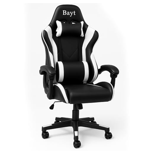 Bayt Gaming Stuhl, Ergonomic Chair, Gaming Chair, Gaming Sessel, bürostühle, pc Stuhl, Schreibtisch Stuhl, Drehstuhl 360°, (Schwarz/Weiß)