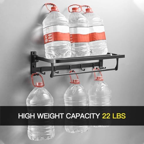 Image of Towel Holder in Bathroom Towel Hanger for Wall Bathroom Towel Rack with Towel Bar and Hooks 60cm Foldable Towel Rod Wall Mounted Lavatory Towel Stand Black Finish