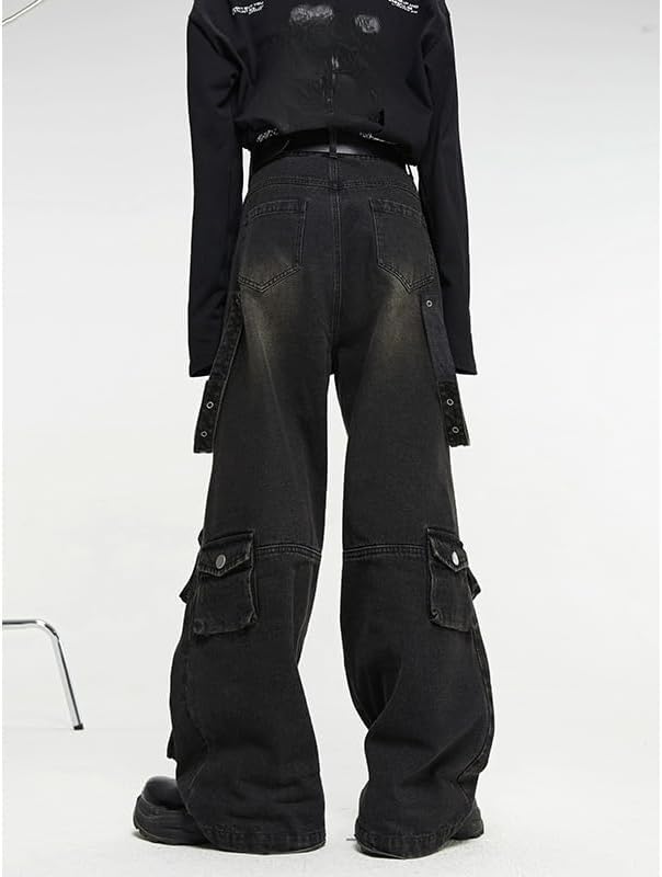 POHADON Baggy Cargo Pants for Women Loose Fit Straight Wide Leg Denim Jeans Pants Y2k Emo Clothes Hip Hop Streetwear - Image 5