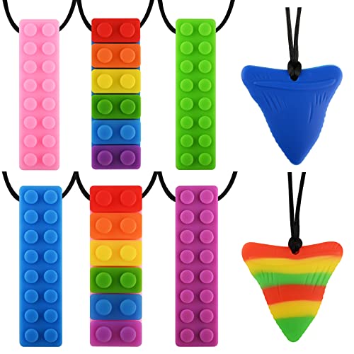 Masticar Collar,8 PCS Masticar Collar Sensorial Colgante Masticable, Collar Mordedor Silicona Para Niños Niñas,TDAH,Autismo,Morder, Necesidades Mordiendo,Material Silicona De Grado Alimenticio