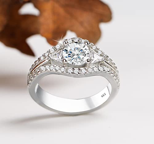 Genuine Solid 925 Sterling Silver with Round Brilliant and Triangle Cut Clear Cz Cubic Zirconia Stone Engagement Wedding Promise Luxury Ring for Women2