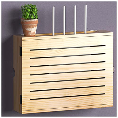 Aufbewahrungsbox für WiFi-Router aus Holz, Wandhalterung, stilvoller Nizer für Modemkabel und Set-Top-Box, perfekt für Zuhause, Schlafzimmer, Wohnzimmer (Natur-B 42,4 x 32,4 x 10 cm)
