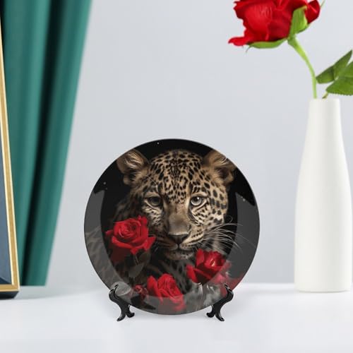 Plato decorativo Rose Leopard de cerámica 6 pulgadas miniatura 6