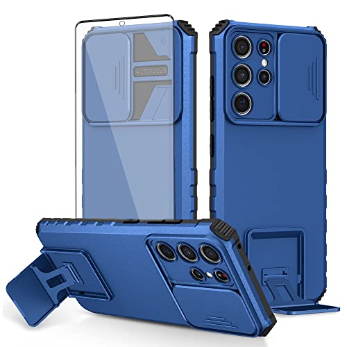 Coque Samsung Galaxy S21 Ultra 5G Asuwish avec protection écran et cache caméra bleu