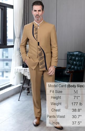 Men's Chinese Tunic Suit 2 Piece Stand Collar Dinner Party Suits Blazer Pant Set2
