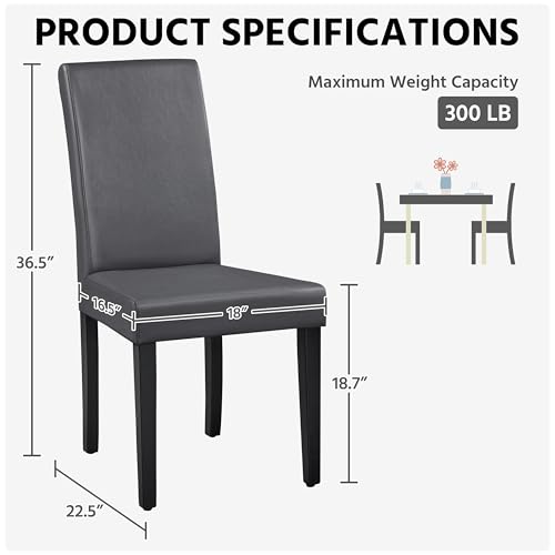 Image of Yaheetech Dining Chairs Set of 4 PU Leather Upholstered Parsons Dining Chairs with Solid Wood Legs for Kitchen /Living Room /Restaurant, Modern Style, Gray
