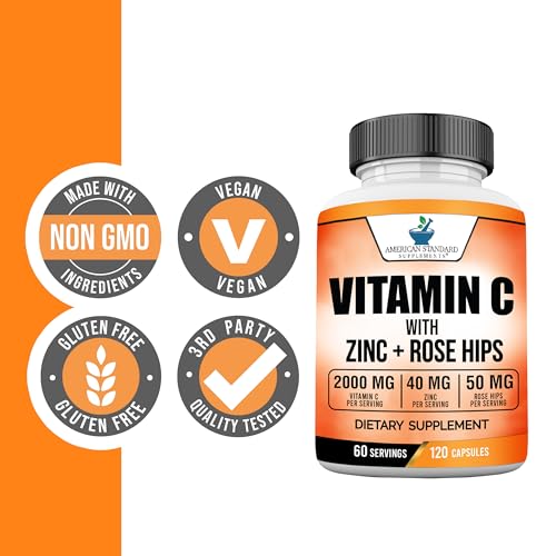 American Standard Supplements VITAMINC-500-100 Vitamin C 2000Mg, Zinc 40Mg, And Rose Hips 50Mg Per Serving – Vegan thumb #4