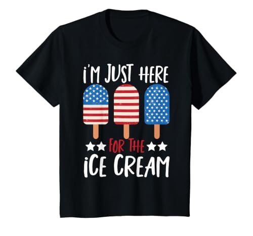 4th of July Ice Cream Cone I'm Just Here for The Ice Cream T-Shirt, Youth, Black, 4T