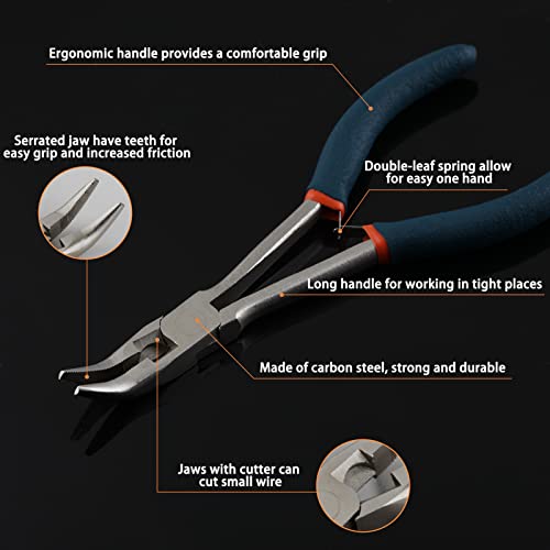 SPEEDWOX Long Reach Bent Nose Pliers with Serrated Jaws Angled Long Nose Plier Angled Pliers with Cutter Long Reach Plier for Hard to Reach Narrow Spaces Home Repairing Jewerly Making - Image 2