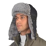 USHAKECAMP Trapper Hat for Men Winter Warm Hats with Ear Flaps Unisex Winter Hat with Faux Fur for Cold Weather Black