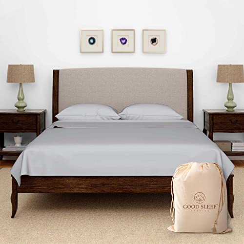 Olympic Queen Sheets Set, 100% Egyptian Cotton, Luxury 600 Thread Count, 4 Pc Super Queen Sheets Sets, Soft & Breathable, Snug Fit,16" Deep Pocket Fitted Sheet, 2 Pillowcases & 1 Flat Sheet,Light Gray by Good Sleep Bedding - Used condition - US$63.99