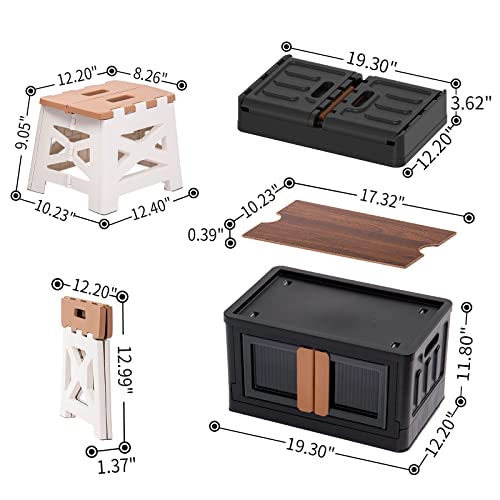 Haixin Outdoor Storage Box With Wooden Cover And Foldable Chair Collapsible Storage Bins With Lids Stackable Outdoor Patio Furniture For Home Office Plastic Camping Car Storage Picnic (1 Set-8.4 Gal) #TOP3