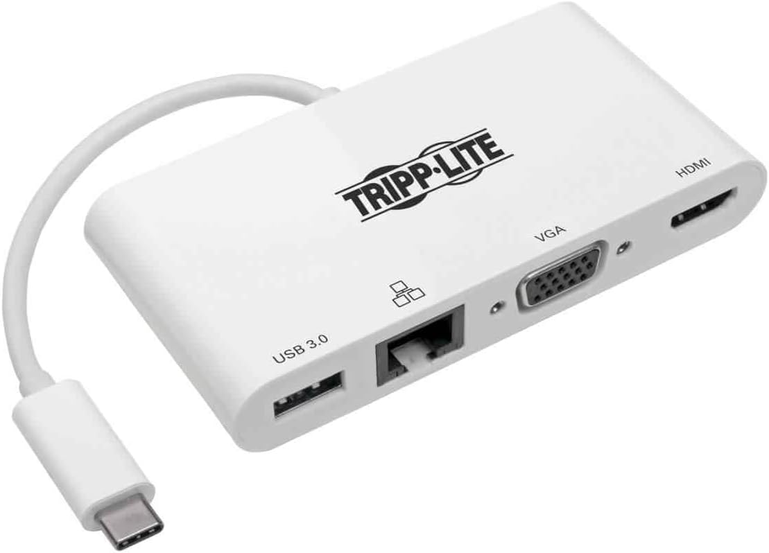Tripp Lite USB-C Multiport Video Adapter Converter, 4K @ 30Hz HDMI, USB-A 3.2 Gen 1, Gigabit Ethernet Port GbE, Thunderbolt 3 Compatible, White, 3-Year Warranty (U444-06N-HV4GU)