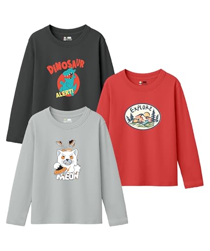 Image of SHODOX Boys Cotton Blend Printed Regular fit Long Sleeve T-Shirt (Pack of 3)