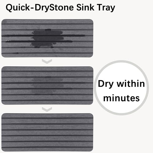 Image of NiuYichee 2 PCS Water Absorbent diatomite Coasters, 9.5 inch x 4 inch Water Absorbing Stone Tray for Sink, Stone Drying mat for Kitchen Counter, Stone soap Tray Used for Hand Soaps & toiletries & Plants