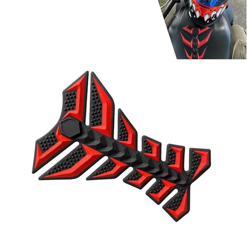 culycey Motorcycle Tank Pad, Waterproof Rubber 3D Fishbone Motorcycle Tank Protector, Self-adhesive Scratch-resistant Gas Fuel Decal, Universal for Most Vehicles (Red)