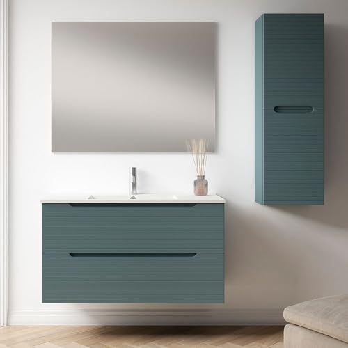Kibath Conjunto de Mueble de Baño Boreal 60 cm 2 cajones suspendido Acabado Azul Oceano Mate Fabricado en Madera, Grande
