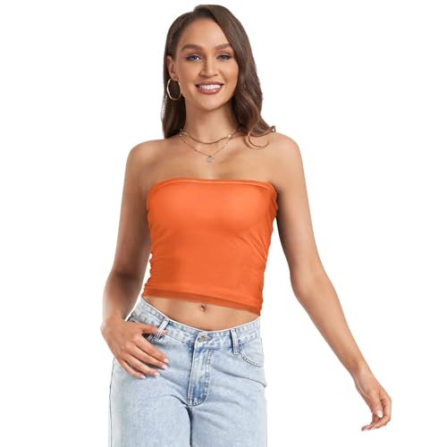SHEIN Qutie Ladies' Plus Size Orange Strapless Top With Waistband P 29537894