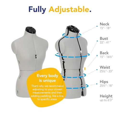 Adjustoform Sew Simple FG3271 Adjustable Dress Form Silver S-M (US Dress Size 4-12) 8 Part Female Sewing Mannequin + Pin Grip Hem Marker - Thumbnail 2