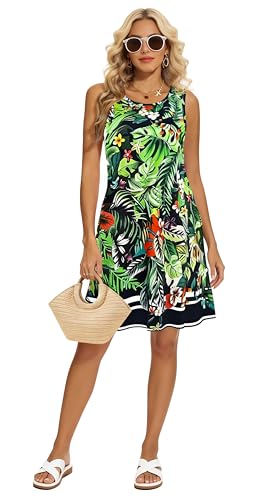 Image of Summer Dresses for Women 2026 Casual Sundresses Beach Cover Ups Sleeveless Tshirt Swing Dress with Pockets