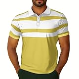 Poloshirt Herren Kurzarm Tshirt Herren Atmungsaktiv Polo Shirt Mit Knöpfen Revers Polohemd Kurzarm Sommer Shirt Golf Hemd Baumwoll Tops Outdoor Männer Golf-Oberteil Sommerkleidung(#F Gelb,S)