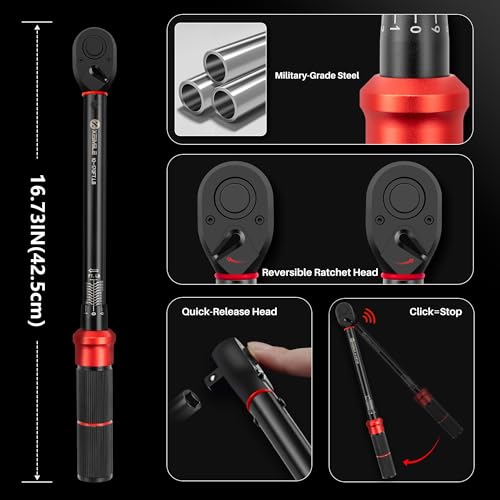 Image of 1 /2-Inch Drive Click Torque Wrench-10-170 Ft-Lb for Car Motorcycle