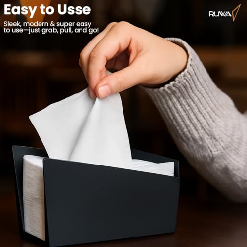 Image of RUWA Napkin Holder for Dining Table - Tissue Paper Stand for Kitchen, Table, Home Decor, Office, Restaurant, Tissue Dispenser Organizer for Dinner Tables, Kitchen, Bathroom | Floppy Black | Set of 2
