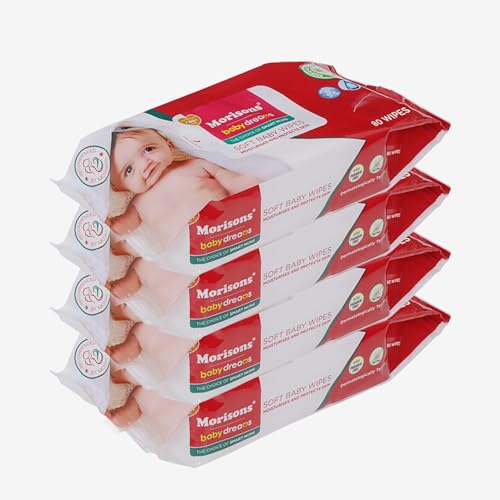 Image of Morisons* babydreams THE CHOICE OF SMART MUMS Baby Dreams Gentle Premium Wet Wipes With Aloe Extracts & Vitamin E|97% Water Wipes| Dermatologically Tested|Alcohol Free|Paraben Free|Wipes 80S Pack Of 4