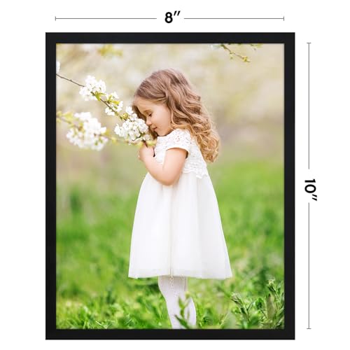 Image of Americanflat 8x10 Picture Frame with Shatter-Resistant Glass - Streamline Collection - Thin Border Photo Frame for Tabletop and Wall Display - Hanging Hardware and Easel Stand Included - Black