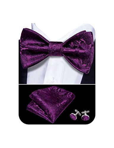 YOHOWA Silk Self Tie Bow Tie Paisley/Floral/Plaid Striped Jacquard Pocket Square Cufflinks Classic Woven Set for Wedding Tuxedo Party Men/Boys