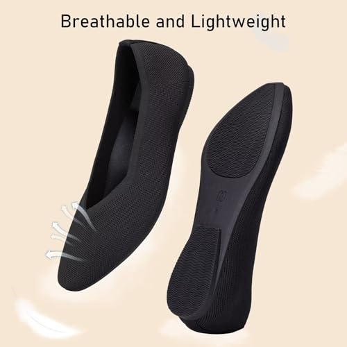 Frank Mully Women's Square Toe Knitted Flats Breathable Lightweight Slip-On Shoes with Arch Support for All-Day Comfort3
