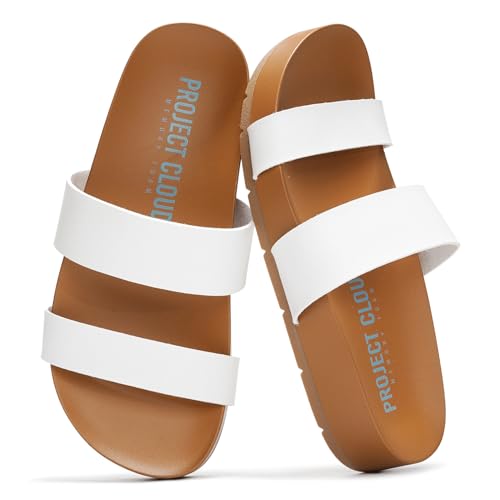 Image of Project Cloud Womens Two Strap Sandals & Non Slip Summer Slides (Hilltop) | Slides for Women Plush Soft Insole Casual Beach Footwear Vacation Outfits Travel Everyday Comfort Easy Wear Versatile Fashion